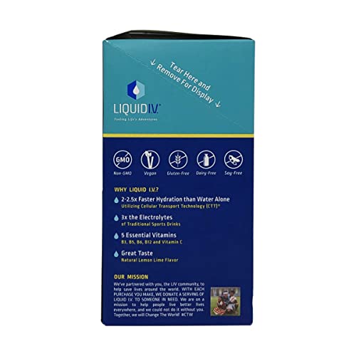 Liquid I.V. Hydration Multiplier - Lemon Lime - Powder Packets | Electrolyte Drink Mix | Easy Open Single-Serving | Non-GMO | 16 Stick